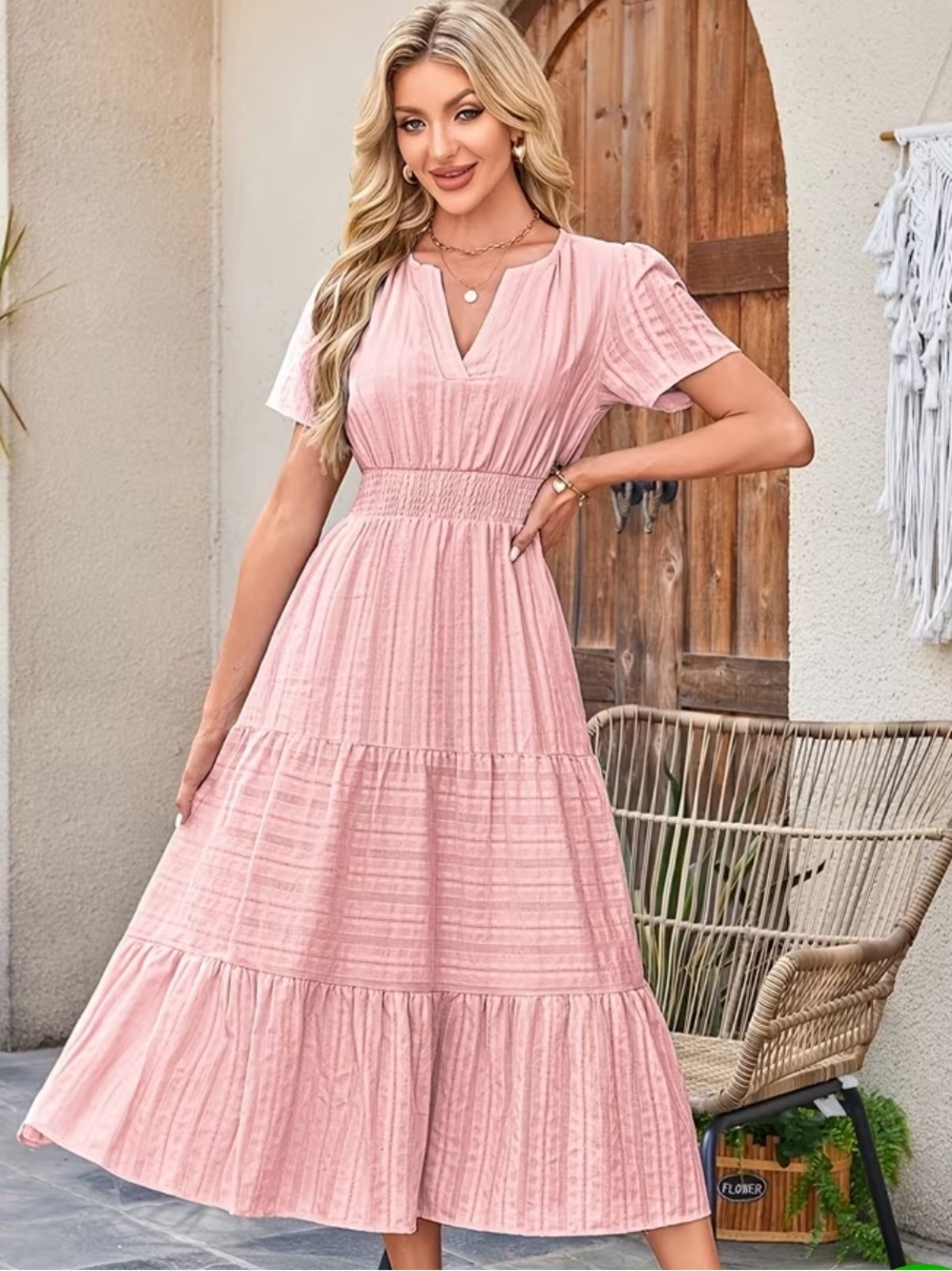 Women’s Pink Tiered Midi Dress - Sm/Med.